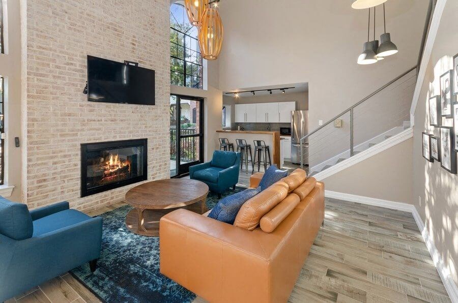 Clubhouse sitting area with fireplace