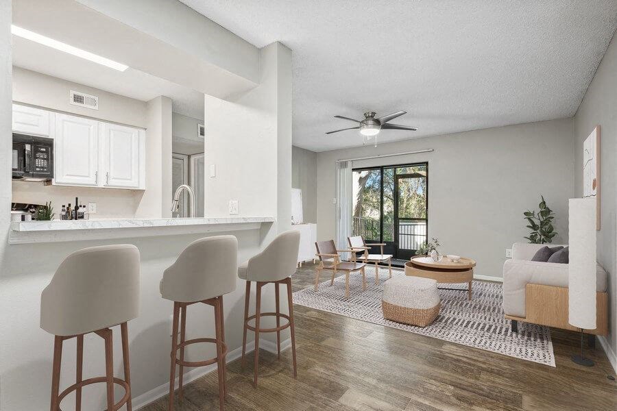 Model kitchen and living room