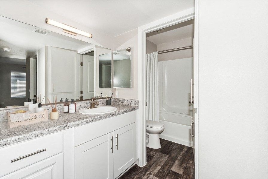 Model bathroom with separated vanity