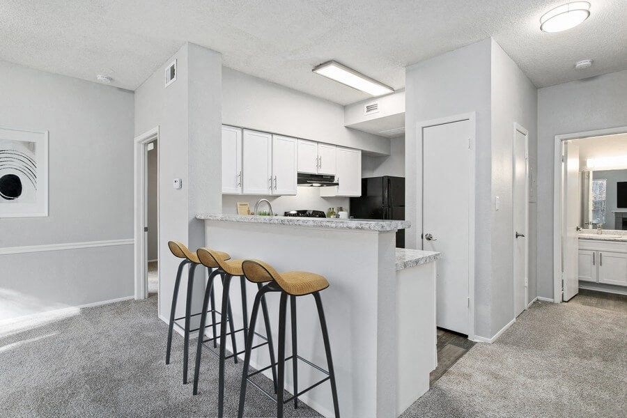 Model kitchen with bar seating