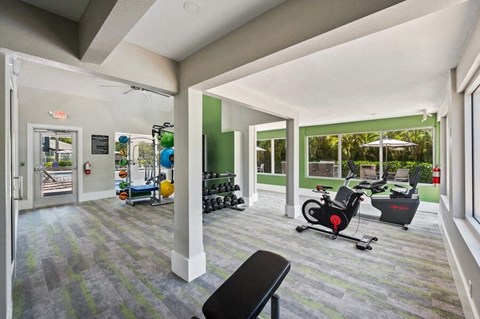 Community Fitness Center with Equipment at Waverley Place Apartments in Naples, FL.