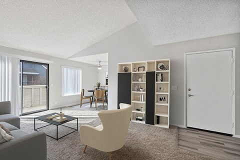 a living room with a couch and a table