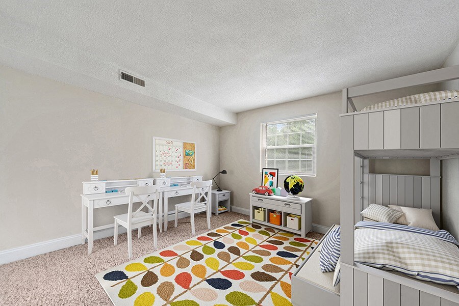 Model Bedroom with Carpet and Window View at Meadows at Marlborough Apartments in Boston, MA.