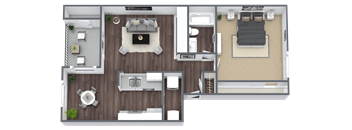 A1 1x1 Floor Plan, 736 SQFT.