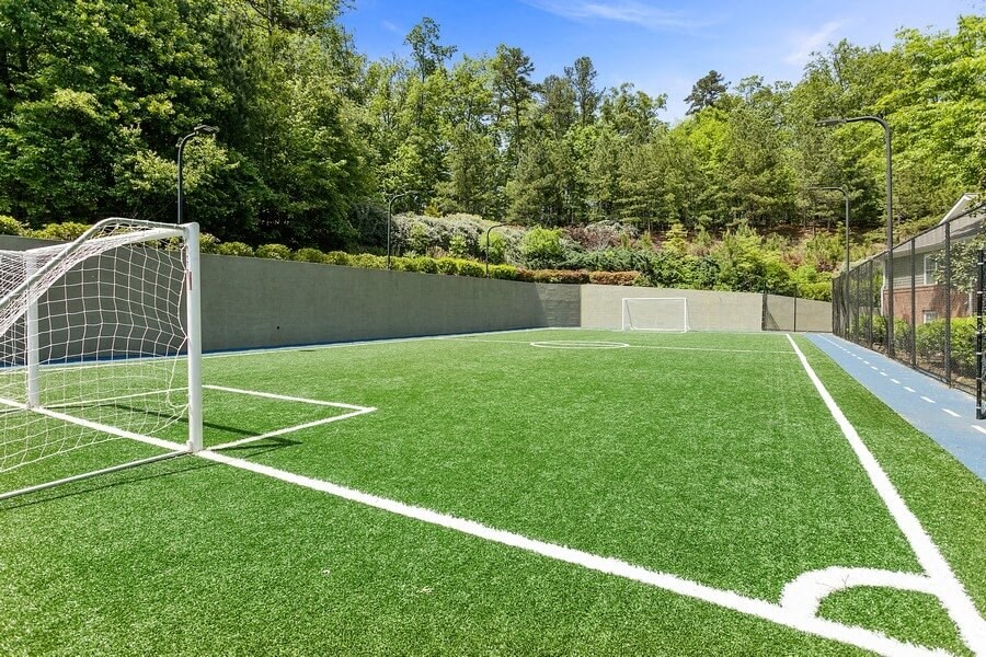 Soccer field with painted lines and turf