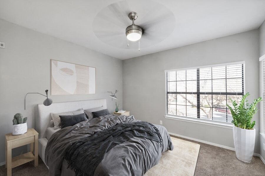 Model basic bedroom at Bridges at Oakbend, Lewisvillle, Texas