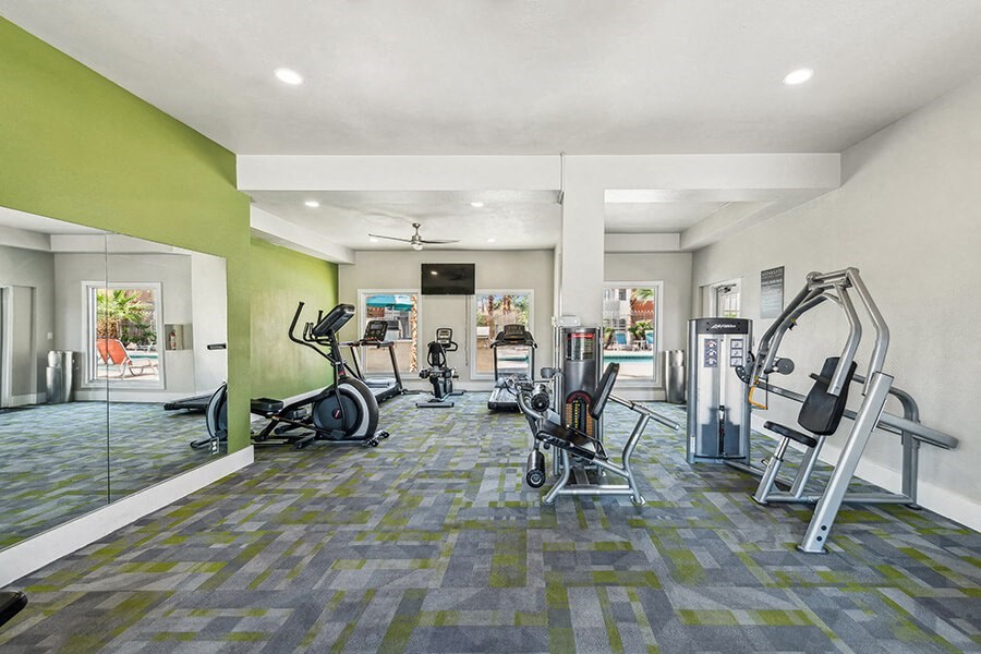 Community Fitness Center with Equipment at Stonegate Apartments located in Las Vegas, NV.