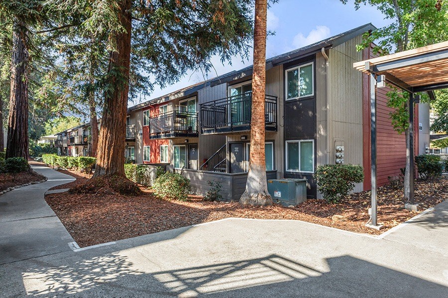 Exterior Community Building and Landscape at The Archer Apartments in Sacramento, CA.