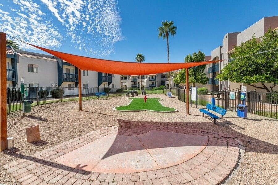 Covered outdoor dog park area