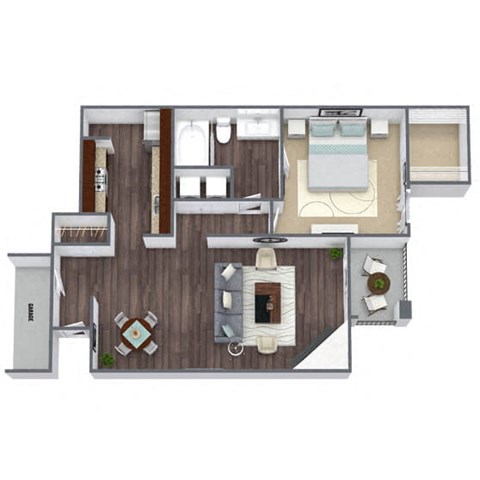 1x1 D floor plan image at Bridges at Oakbend, Lewisvillle, Texas