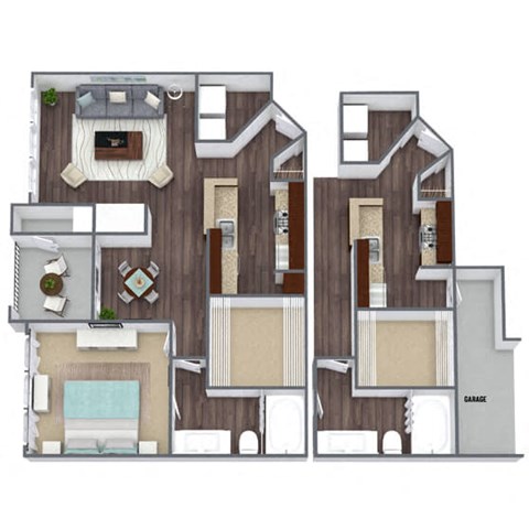 1x1 L floor plan image at Bridges at Oakbend, Lewisvillle, Texas
