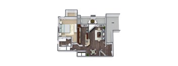 1x1 T floor plan image at Bridges at Oakbend, Lewisvillle, 75067
