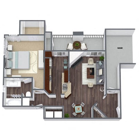 1x1 T floor plan image at Bridges at Oakbend, Lewisvillle, 75067
