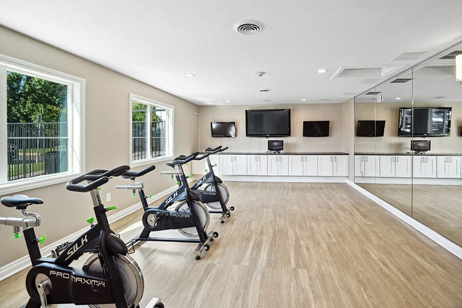 Community Fitness Center with Equipment at Waterfront Apartments in Lakewood, CO.
