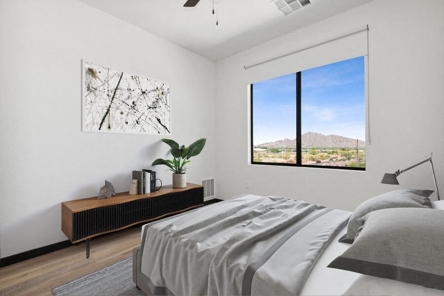 Model bedroom with large window