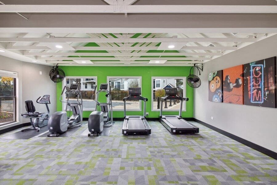 Fitness center with treadmills