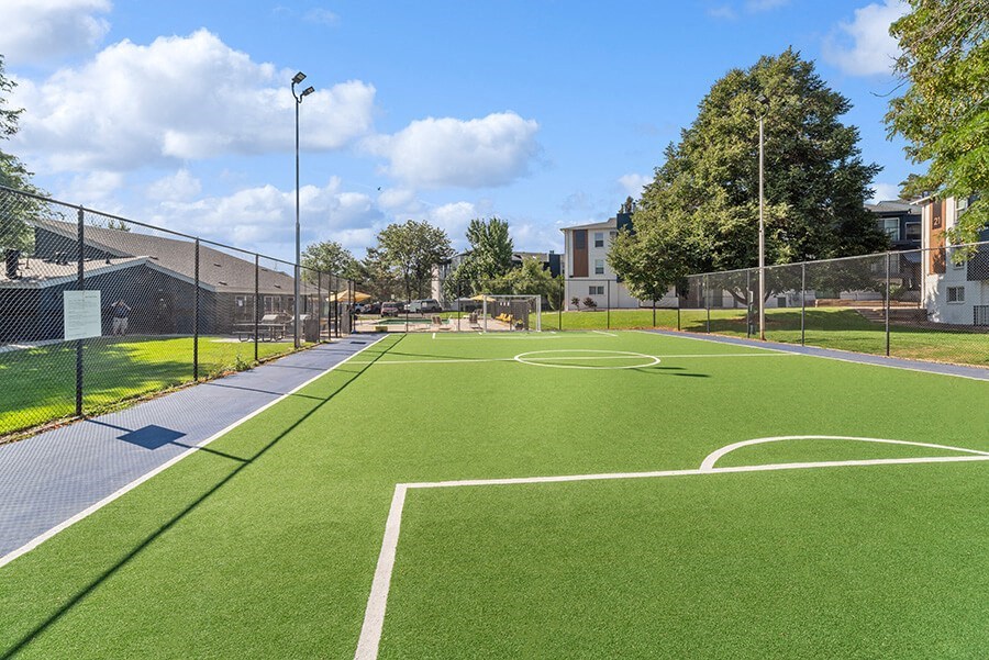 Community Soccer Field with Nets at Waterfront Apartments in Lakewood, CO.