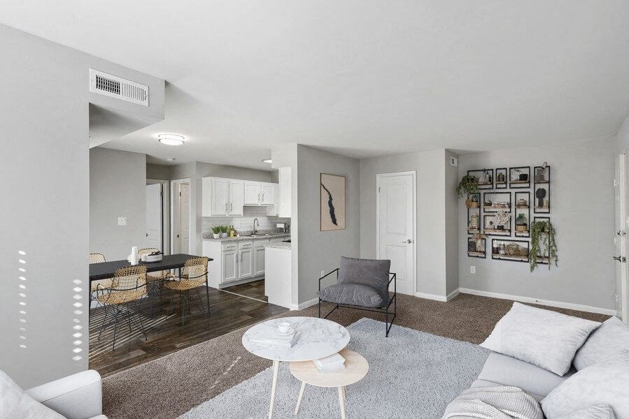 Model living room showcasing wide open living space