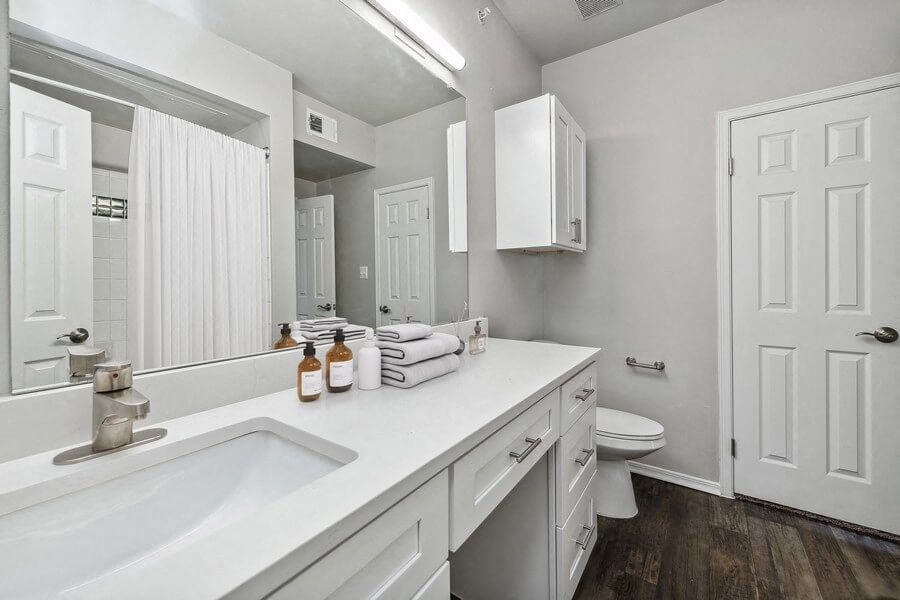 Model bathroom at Bridges at Oakbend, Lewisvillle