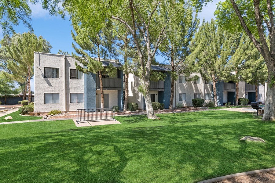 Exterior Community Building and Landscape at Solano Springs Apartments in Tucson, AZ.