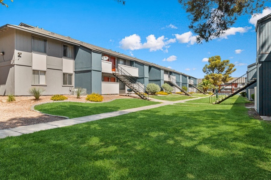 Walking path between apartment buildings