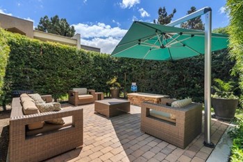 Community clubhouse patio deck and outdoor lounge area