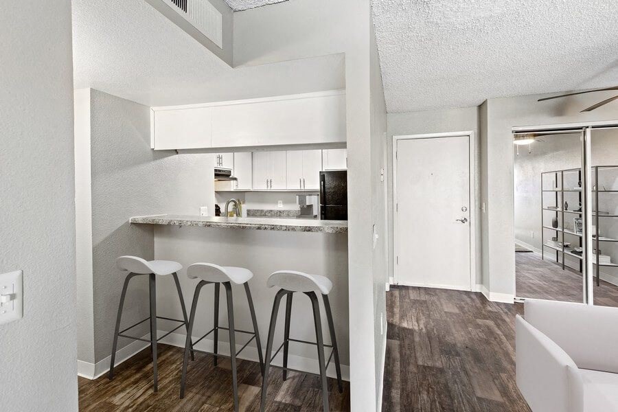 Model kitchen with bar seating