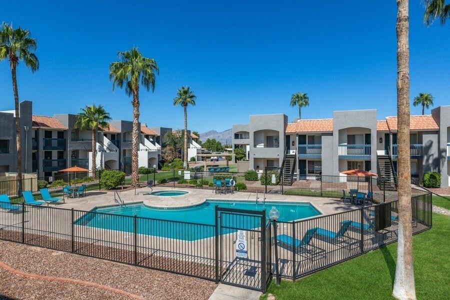 Large swimming pool courtyard