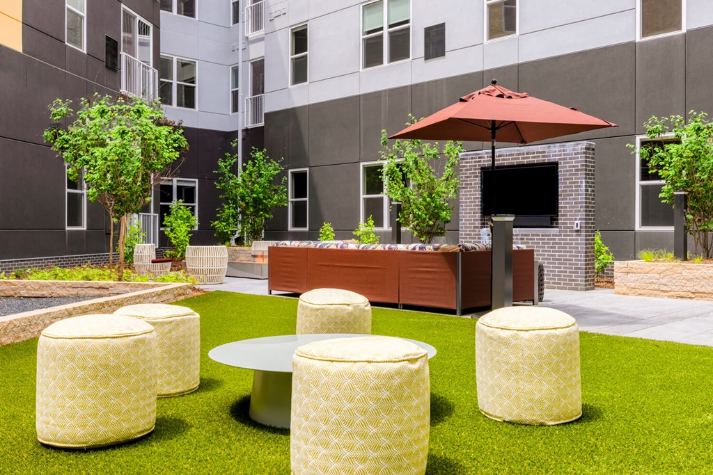 Outdoor space with tables and chairs