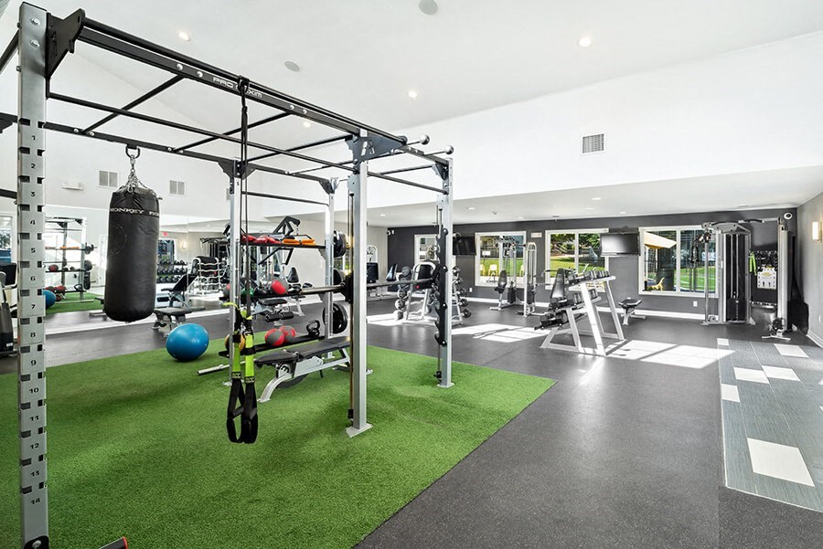 Community Fitness Center with Equipment at Waterfront Apartments in Lakewood, CO.