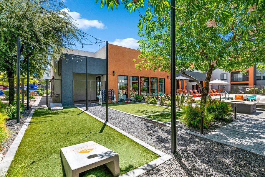 Outdoor Corn Hole Area at Harmony at Surprise Apartments in Surprise, AZ.