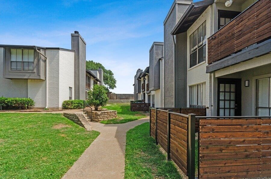 Walking path between apartment buildings