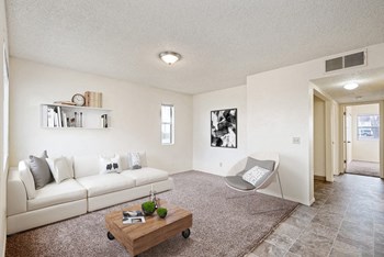 Model living room showcasing large floor plan