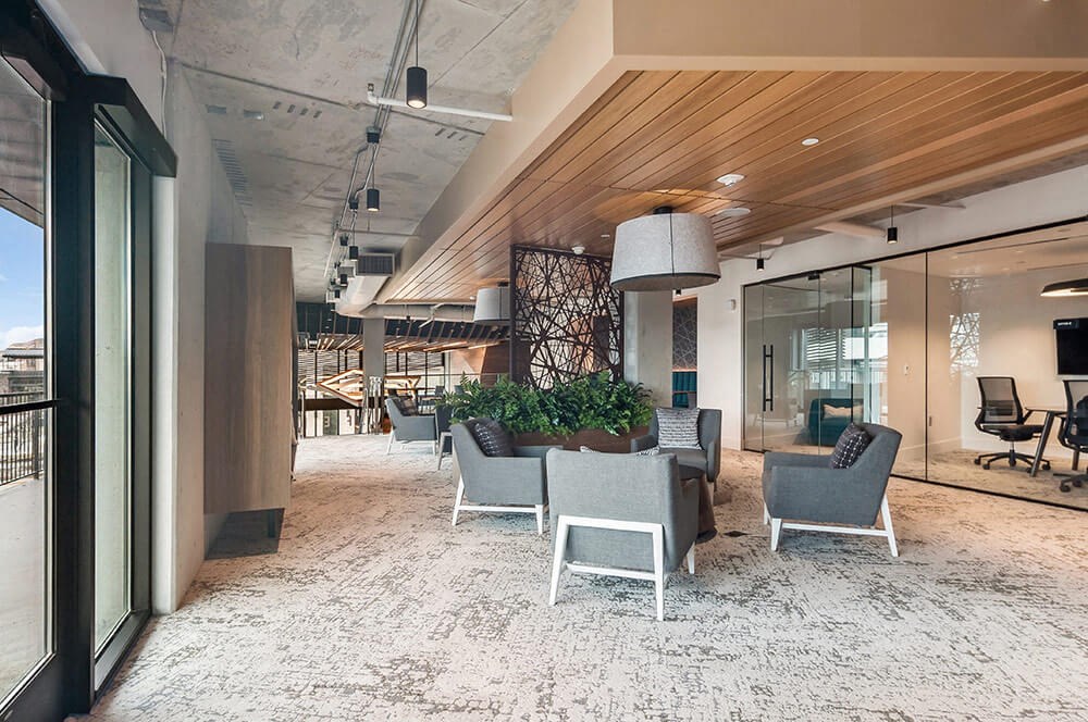 High-end lobby with modern styling at Post District Residences in Downtown Salt Lake City, Utah