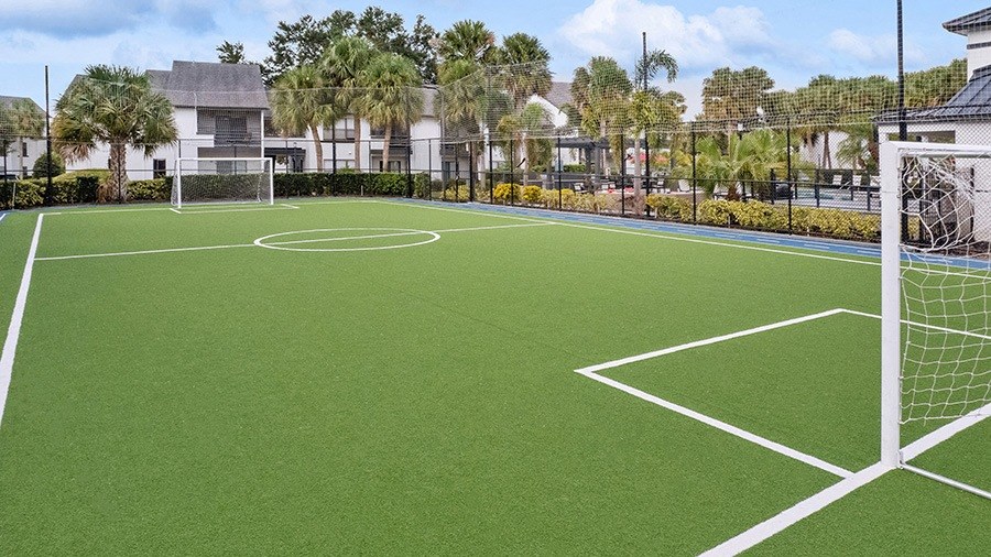Community Soccer Field with Nets at Rosehill Preserve Apartments in Orlando, FL.