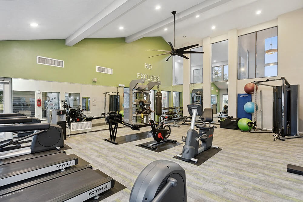Community Fitness Center with Equipment at Carrollwood Station Apartments in Tampa, FL.
