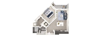 a 1 bedroom floor plan with a bathroom and a living room