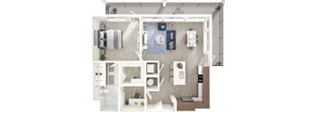 a 1 bedroom floor plan with a bathroom and a living room