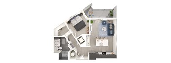 a 1 bedroom floor plan with a bathroom and a living room