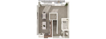 a floor plan of a bedroom with a bathroom and a living room