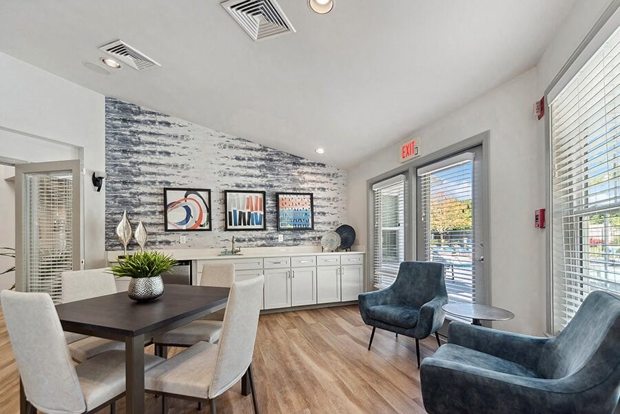 Community Clubhouse with Lounge Furniture at The Commons at Haynes Farm Apartments in Boston, MA.