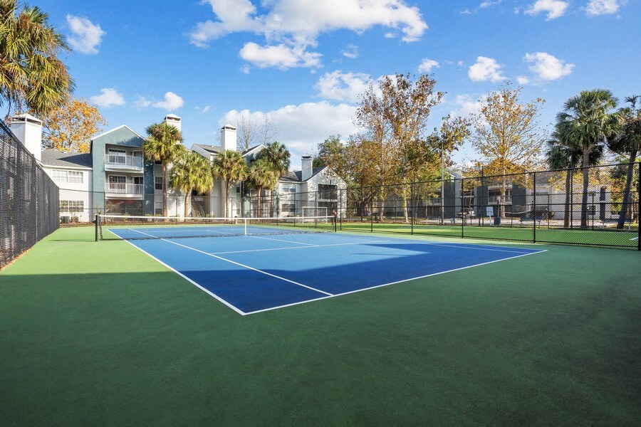 Outdoor Tennis and Pickleball Court at Caribbean Breeze Apartments in Tampa, FL.
