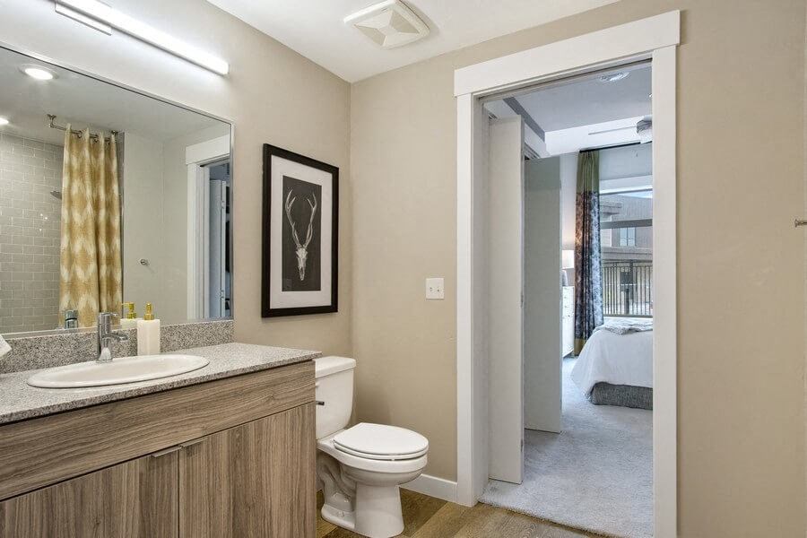 Model bathroom with light vanity