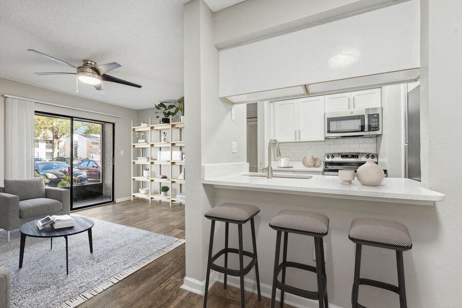 Model kitchen with bar seating