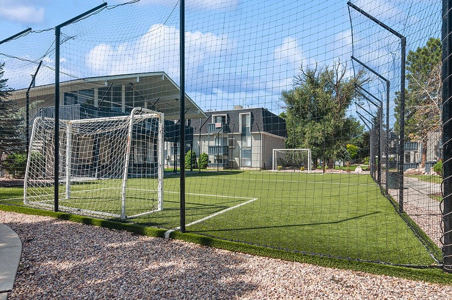 Community Soccer Field with Nets at Monaco Apartments in Salt Lake City, UT.