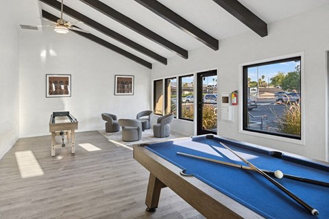 Community Clubhouse with Game Tables at Tanque Verde Apartments located in Tucson, AZ.