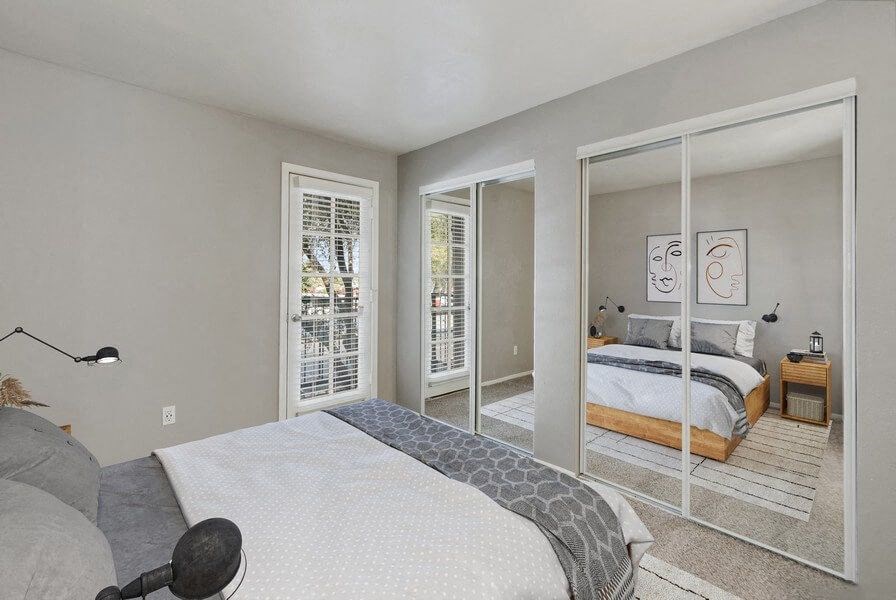 Model bedroom with sliding door closet