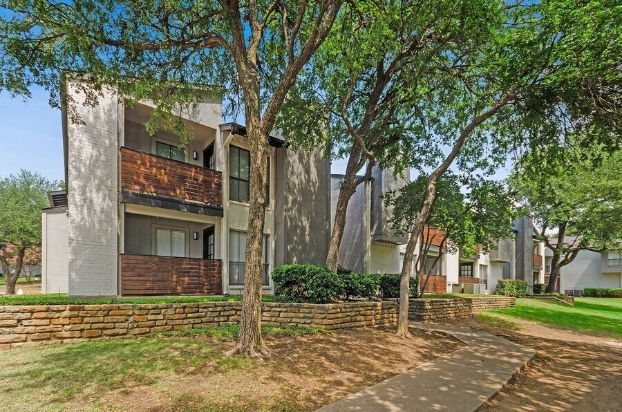 Walking path and apartment building exterior
