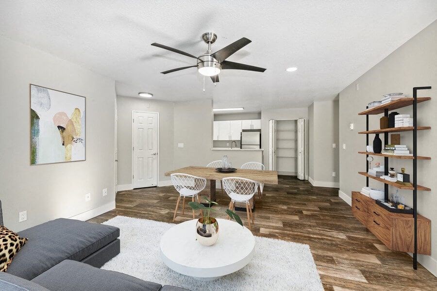 Model living room showcasing large open spaces