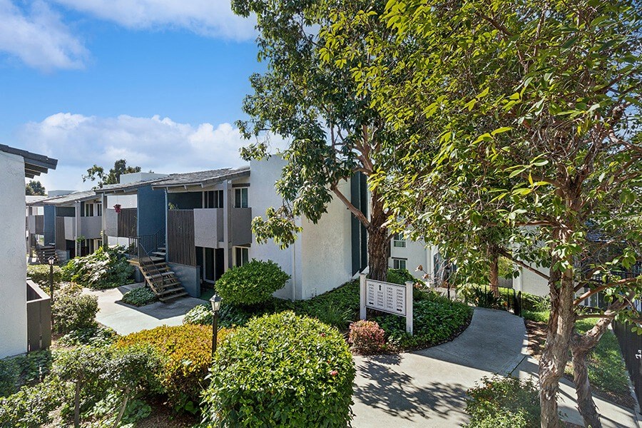 Exterior Community Building and Landscape at Colonnade at Fletcher Hills Apartments in El Cajon, CA.